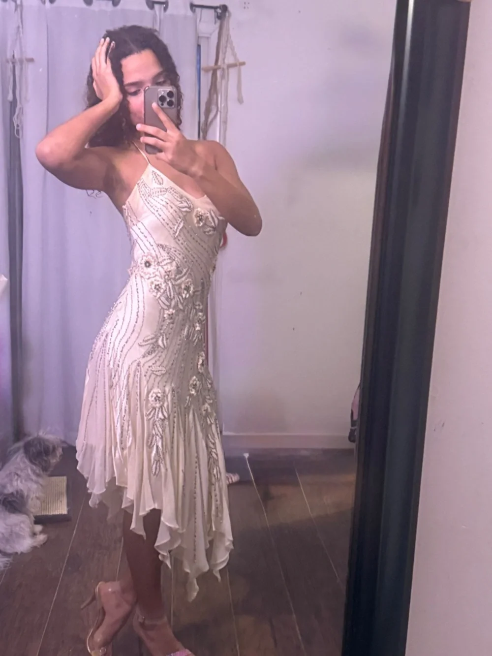 Sue Wong Ivory Beaded Asymmetrical Evening Dress - Picture 1 of 5